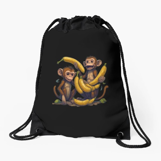 monkey play with banana Drawstring Bags