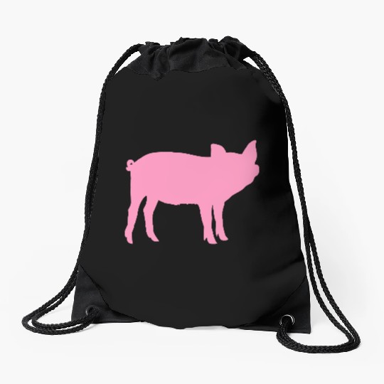 Pig Silhouette I Love pigs pink piggy piglet Drawstring Bags