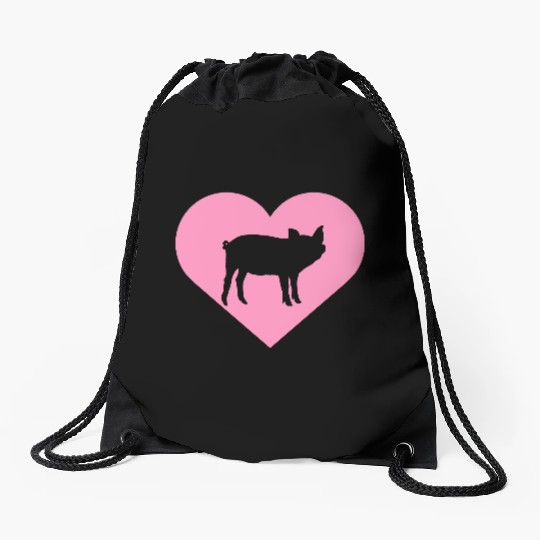 I Love Pigs pig heart piggy piglet silhouette Drawstring Bags