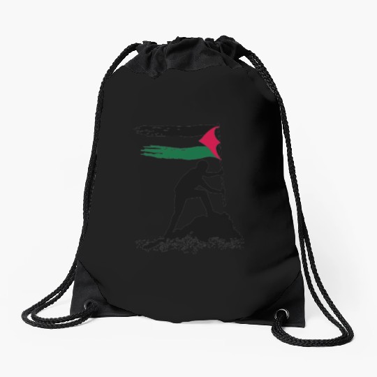 free palestine standing flag silhouette Drawstring Bags