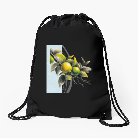Green and yellow lemon Drawstring Bags