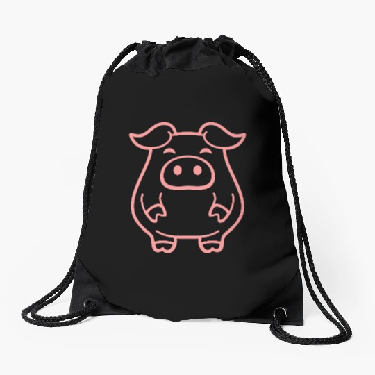 Little cute piggy pig piglet fat chubby animal Drawstring Bags