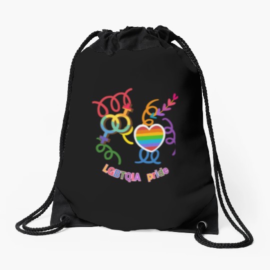 LGBTQIA+ Pride Rainbow Heart Drawstring Bags