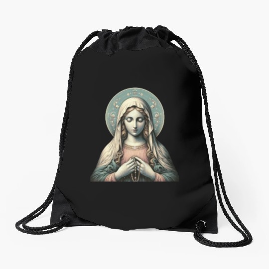 Serene Madonna ic Image Drawstring Bags