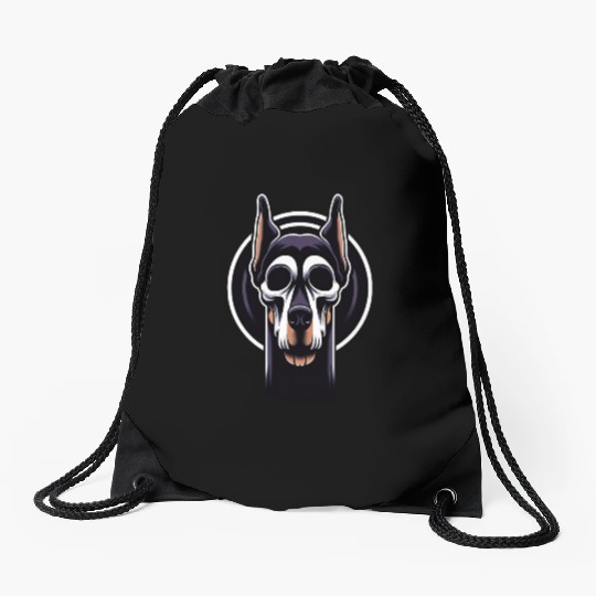 Neon Doberman Skull Edge Drawstring Bags