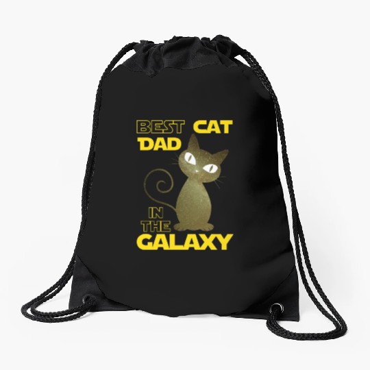 Galaxy Cat Best Cat Dad Drawstring Bags