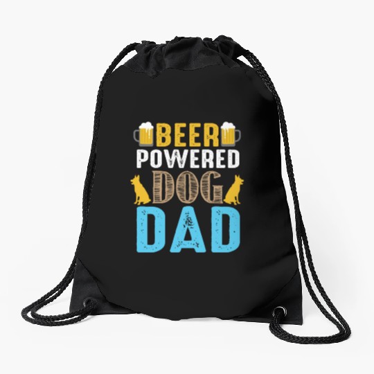 Bear powered dog dad Drawstring Bags