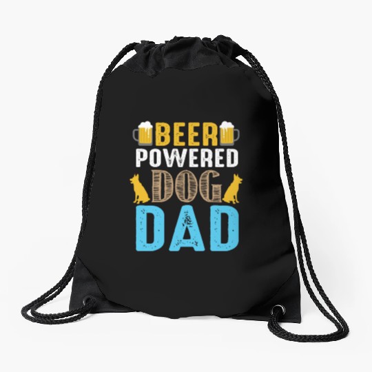 Bear powered dog dad Drawstring Bags
