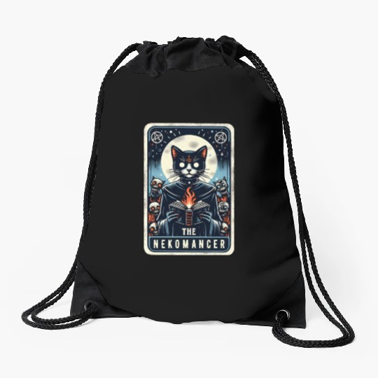 The Nekomancer Funny Tarot Necromancer Cat Pun Drawstring Bags