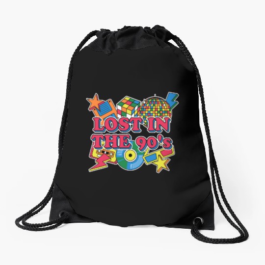 Lost in the 90s Party 1990 Reunion Music Songs Ret Drawstring Bags
