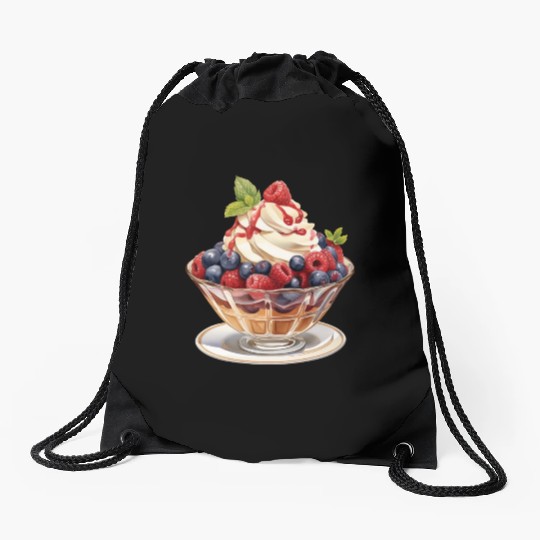 Fruity Raspberries and Blueberries Parfait Sundae Drawstring Bags