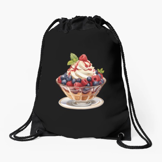 Fruity Raspberries and Blueberries Parfait Sundae Drawstring Bags