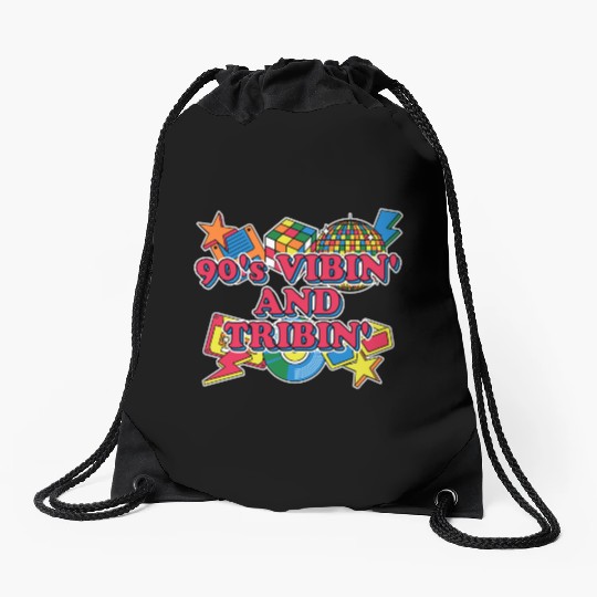 90s Vibin and Tribin 1990 Cool Chill Easygoing Par Drawstring Bags