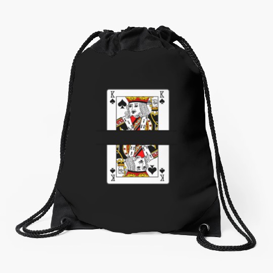 Playing card spades king with banner space Drawstring Bags