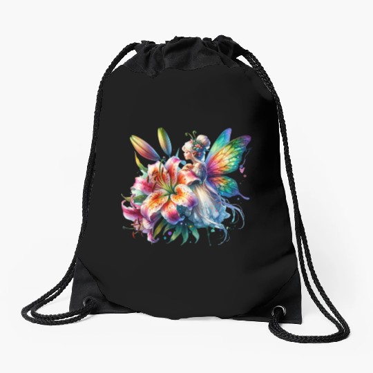 Tiger Lily Fairy Floral Fantasy Watercolor Drawstring Bags