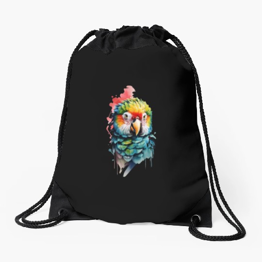 Macaw, Budgie Cockatoo, Parrot Flock Drawstring Bags