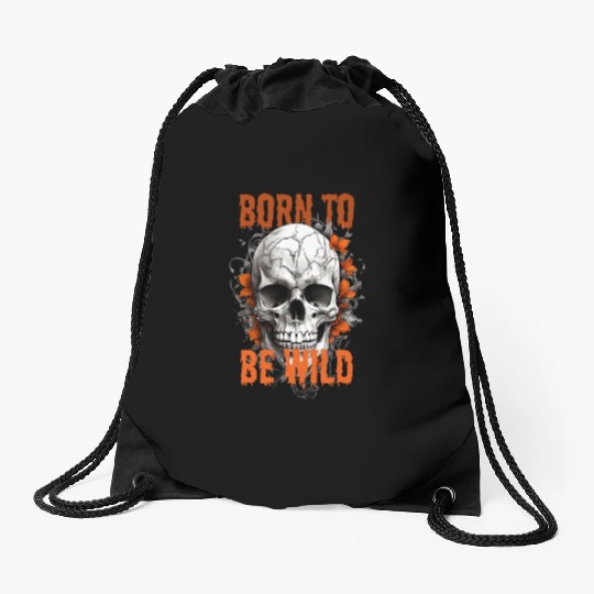skull born to be wild Drawstring Bags