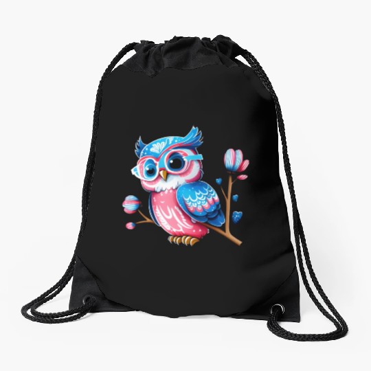 Red White and Blue Owl Drawstring Bags