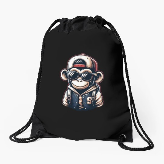 Drawstring Bags Funny of a monkey dressed as rap