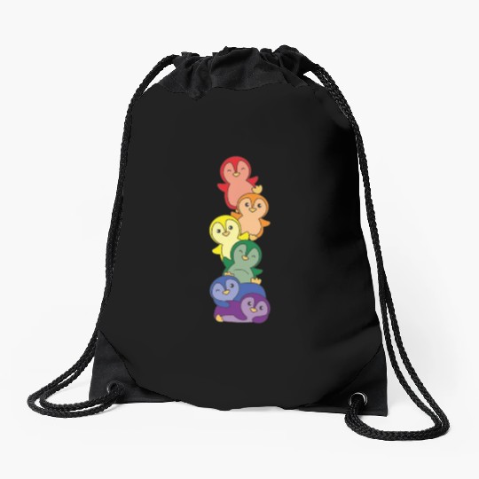 Rainbow Flag Gay Pride Lgbtq Penguin Cute Penguin Drawstring Bags