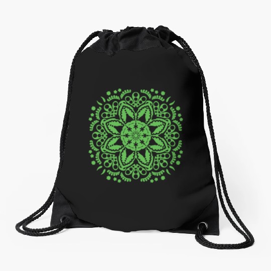 Green floral lace pattern Drawstring Bags