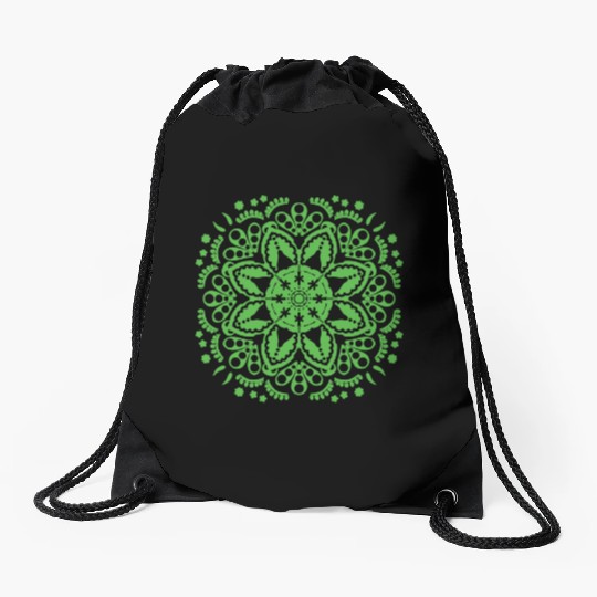 Green floral lace pattern Drawstring Bags