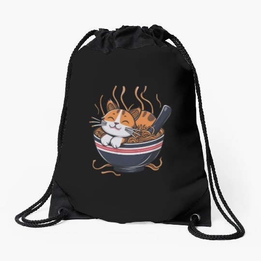 Kawaii Otaku cat Ramen Bowl Japanese Noodles Lover Drawstring Bags