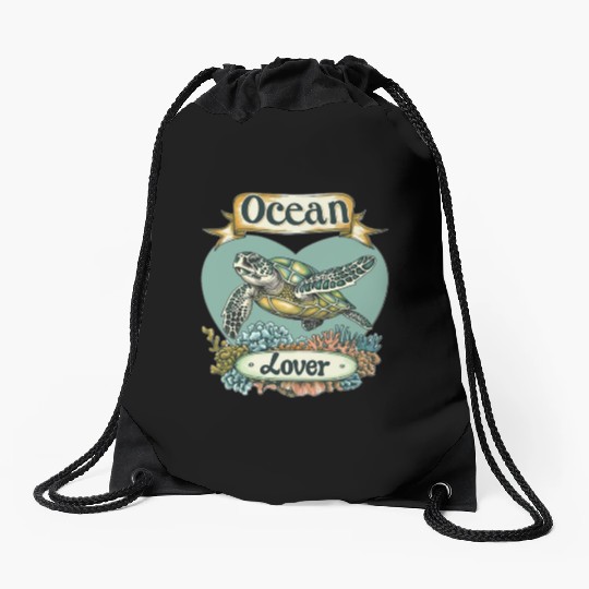 Ocean Lover Sea Turtle Drawstring Bags