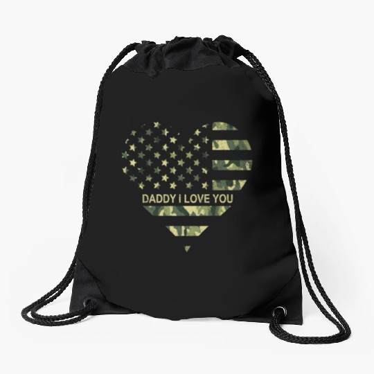 I Love Daddy American Flag Heart Gift Fathers Day Drawstring Bags