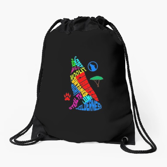 Majestic Wolf Howling in its Vibrant Habitat Drawstring Bags