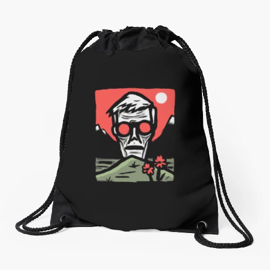 Japan Red Sun Creepy Guy Drawstring Bags