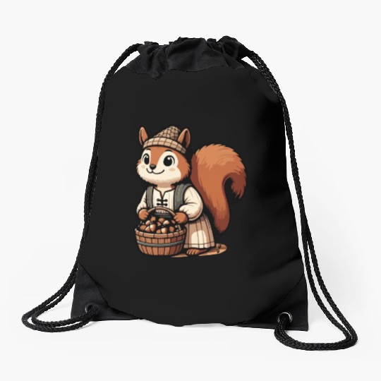 Autumn Forager: Squirrel with Acorns Drawstring Bags