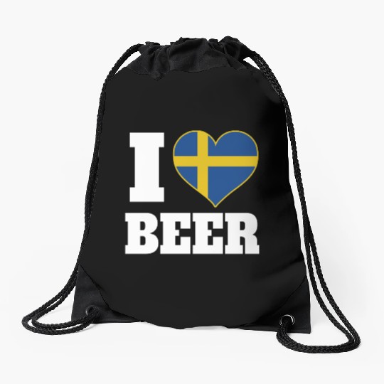 I Love Beer And Sweden Patriotic Expression Drawstring Bags