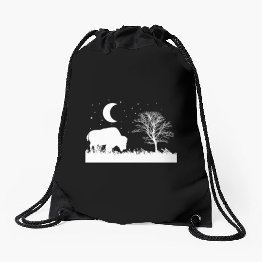 Bison eating Grass Animal Drawstring Bags