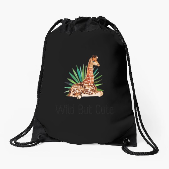 Wild but cute giraffe Drawstring Bags