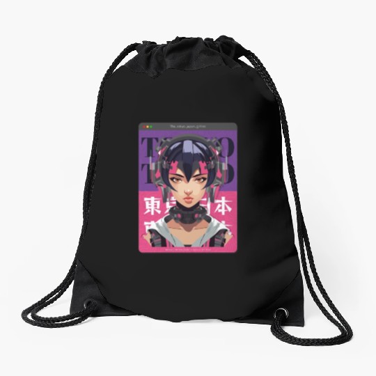 Cyberpunk Anime Streetwear Design Drawstring Bags