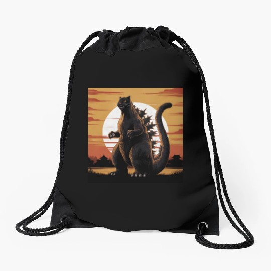 Catzilla Cat Japanese Art Funny Cat Gifts Drawstring Bags
