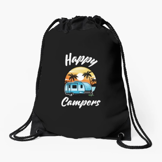 Funny Camping Hiking Lover Present Happy Camper Drawstring Bags