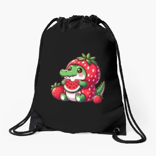 Crocodile in watermelon costume Drawstring Bags