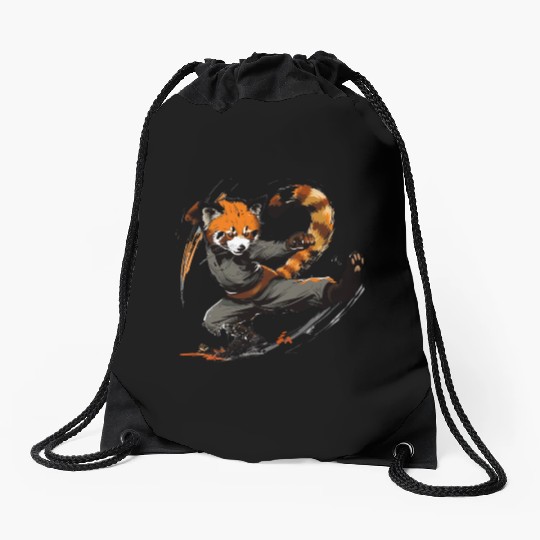 High Kick Red Panda Drawstring Bags