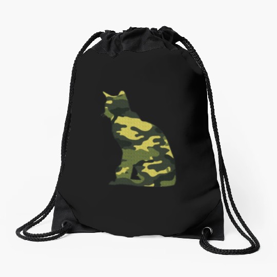 Military Burmese Camo Men Print US Cat Kitty Drawstring Bags