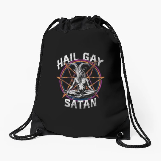 Funny Hail Gay Satan LGBT Goth Gay Pride Baphomet Drawstring Bags