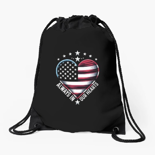 memorial day Always in Our Hearts Drawstring Bags