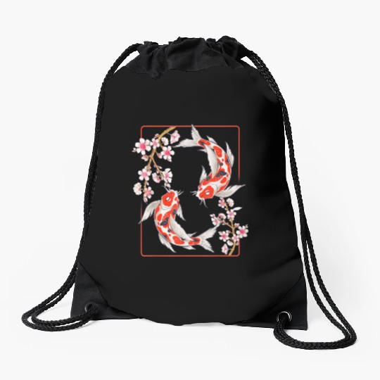 Japanese Koi Carp Fish Cherry Blossom Drawstring Bags