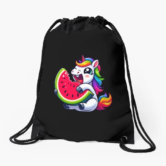Unicorn Watermelon Summer Design Drawstring Bags