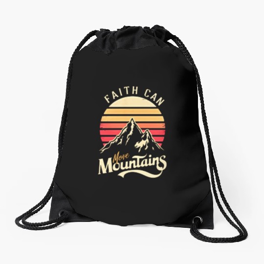 Faith can move mountains, retro sunset design Drawstring Bags