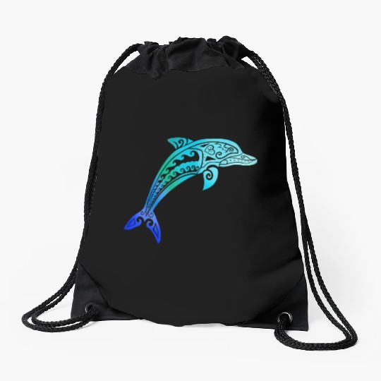 Jumping Dolphin Tribal Drawstring Bags