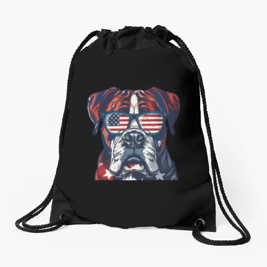 Boxer dog. American memorial day Drawstring Bags