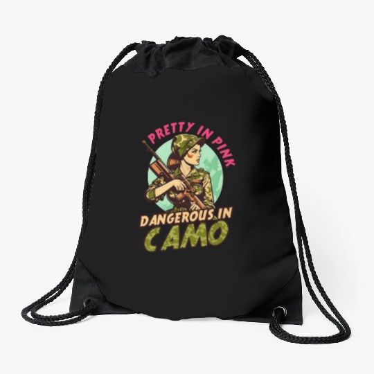 Hunter Pretty In Pink Dangerous Camo Drawstring Bags