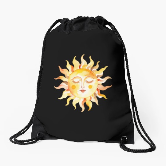 Mystical Sun with a Face Drawstring Bags